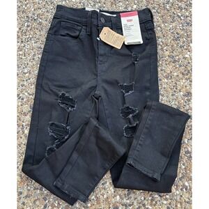 NWT Levi's 720 High Rise Super Skinny Black Distressed Jeans Size 24 x 28 Womens